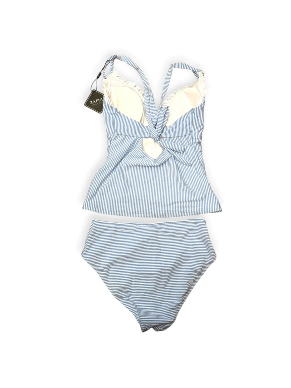 ZAFUL Blue White Striped Ruched Tankini Swimsuit Size Medium NWT
